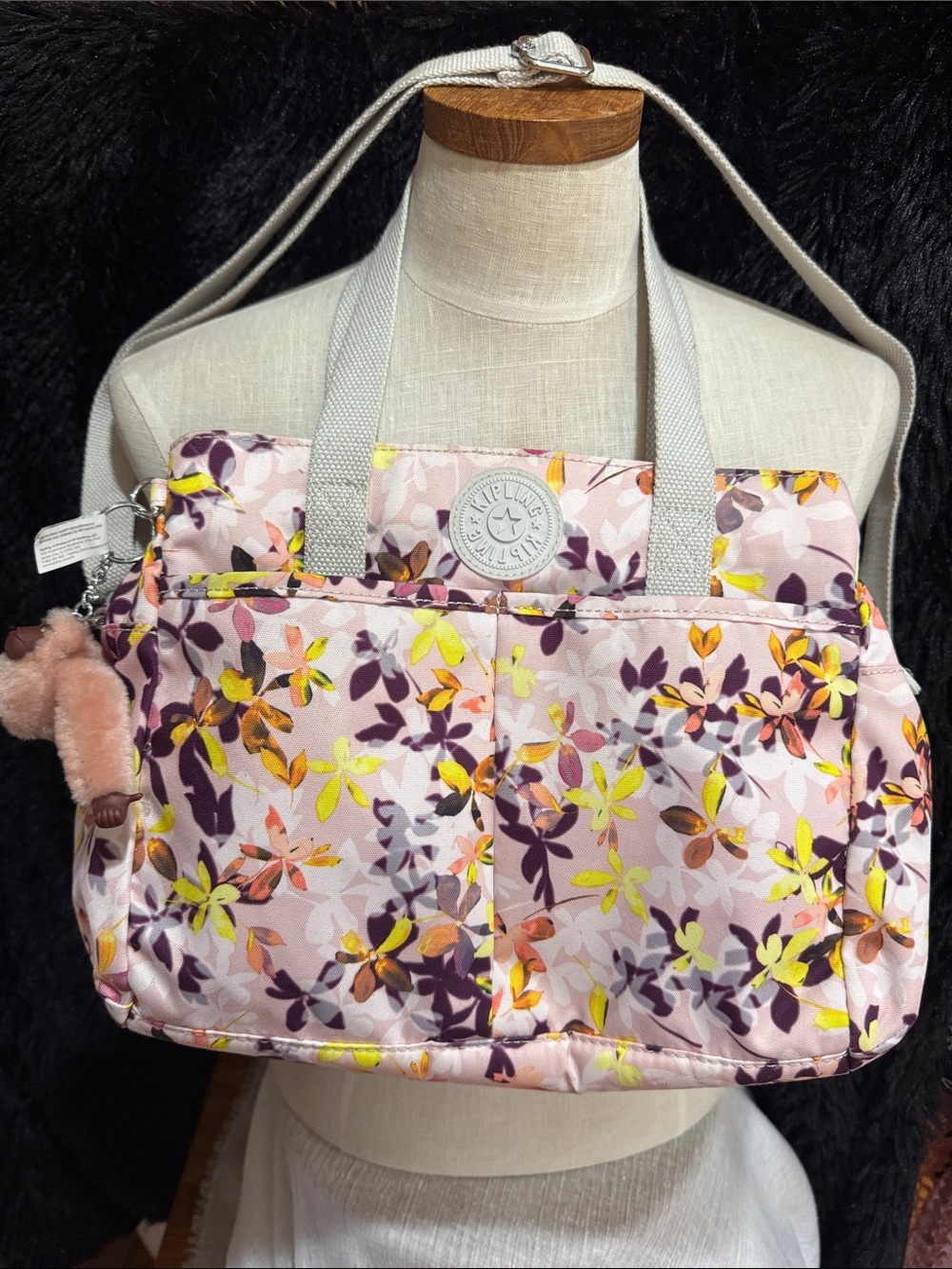 Kipling Floral Shoulder Bag in Pink, Yellow, Purple